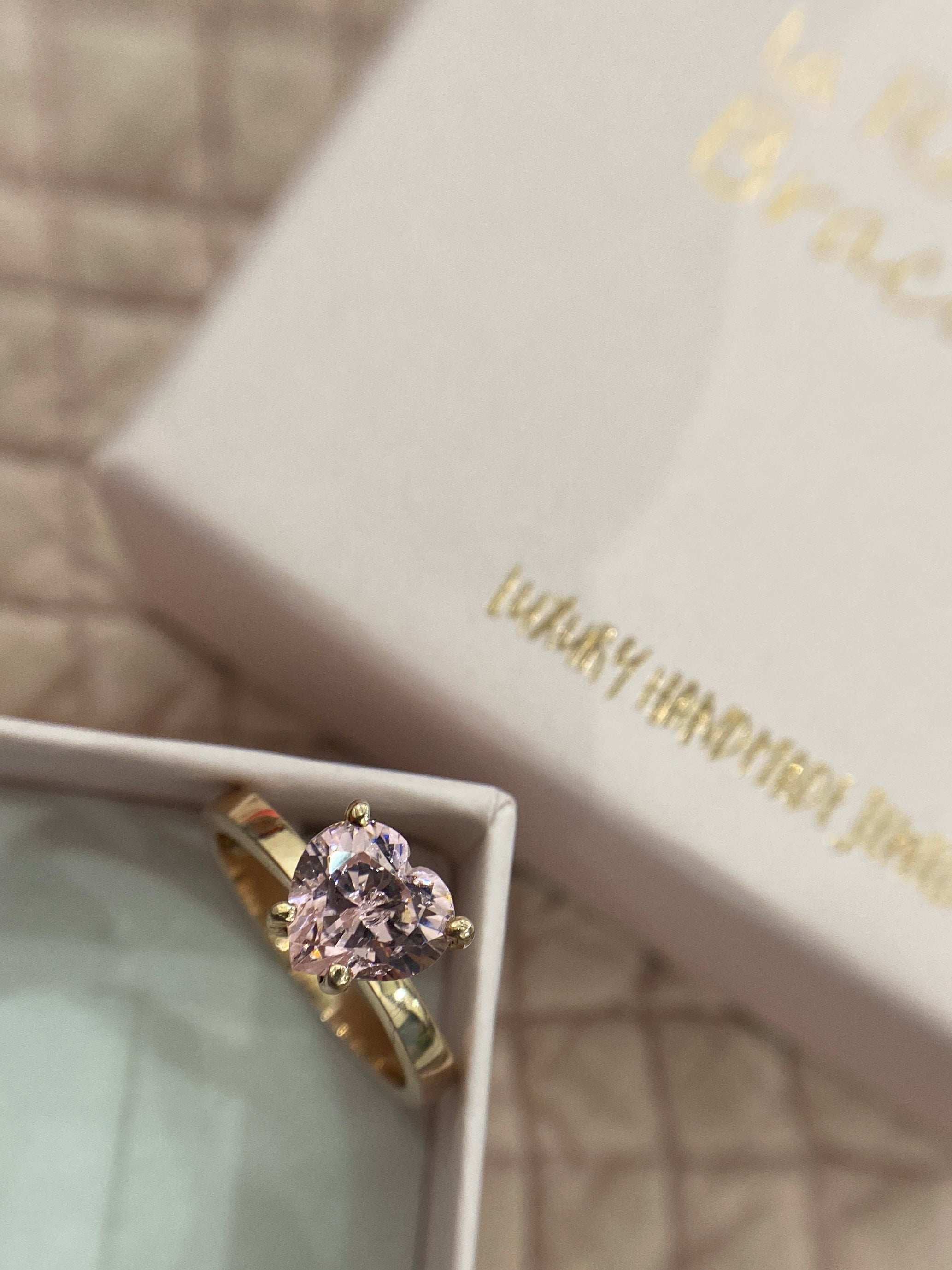 SOLITARIO CUORE 7mm MISURA 13 PIETRA ROSA