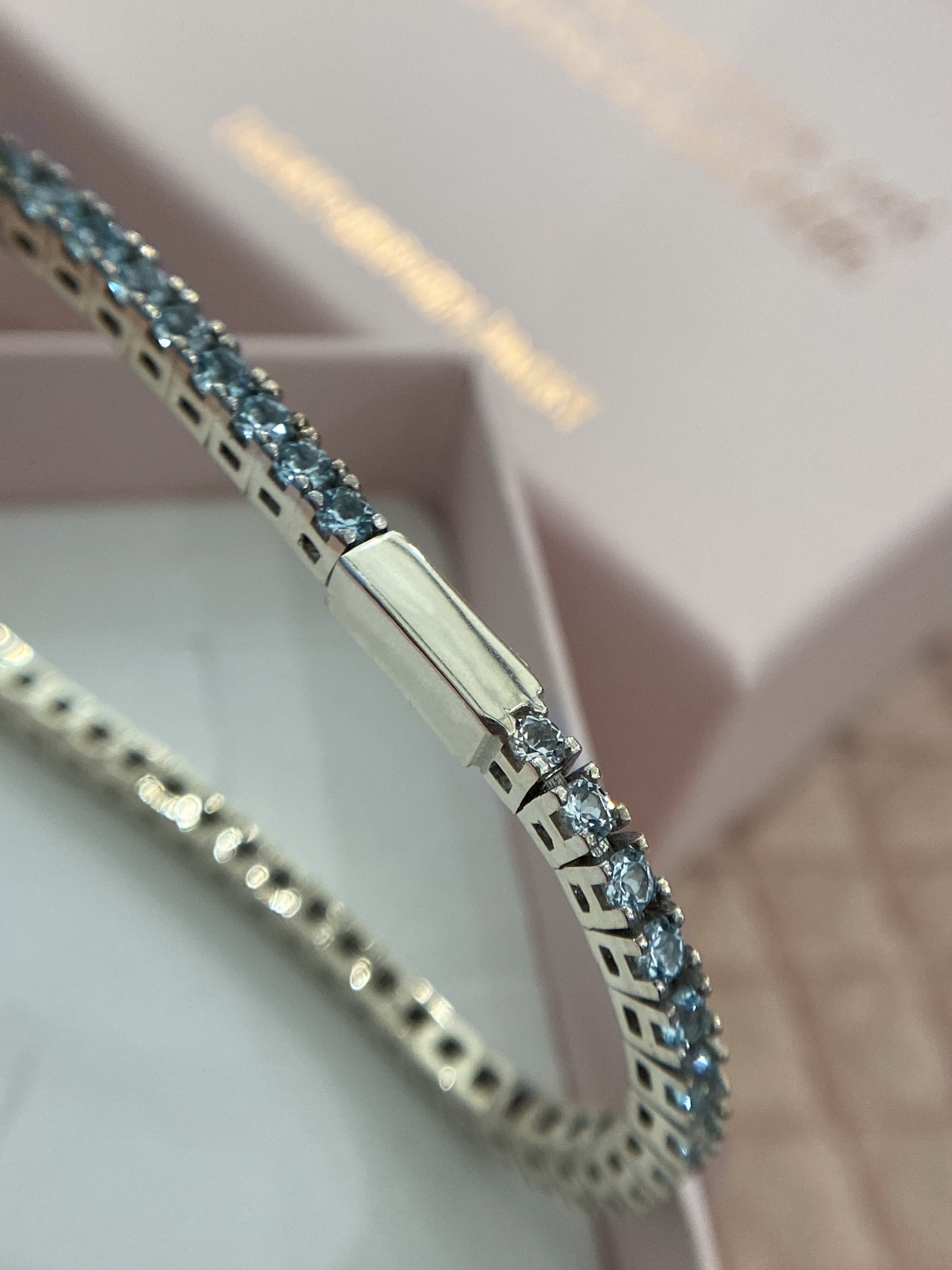 BRACCIALE TENNIS TOPAZIO AZZURRO NATURALE MISURA 16cm