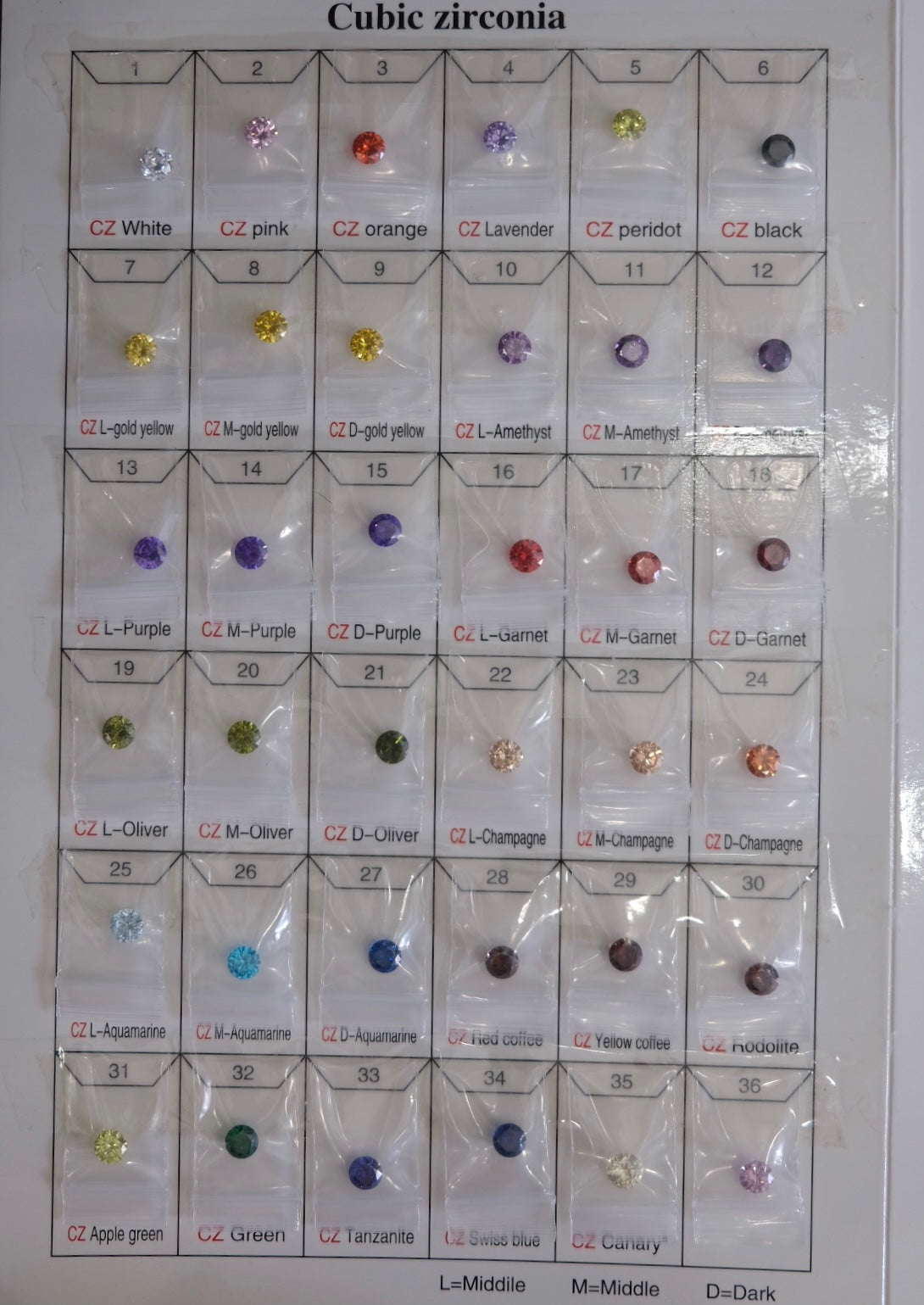 Cartella colori Zirconi - codici originali