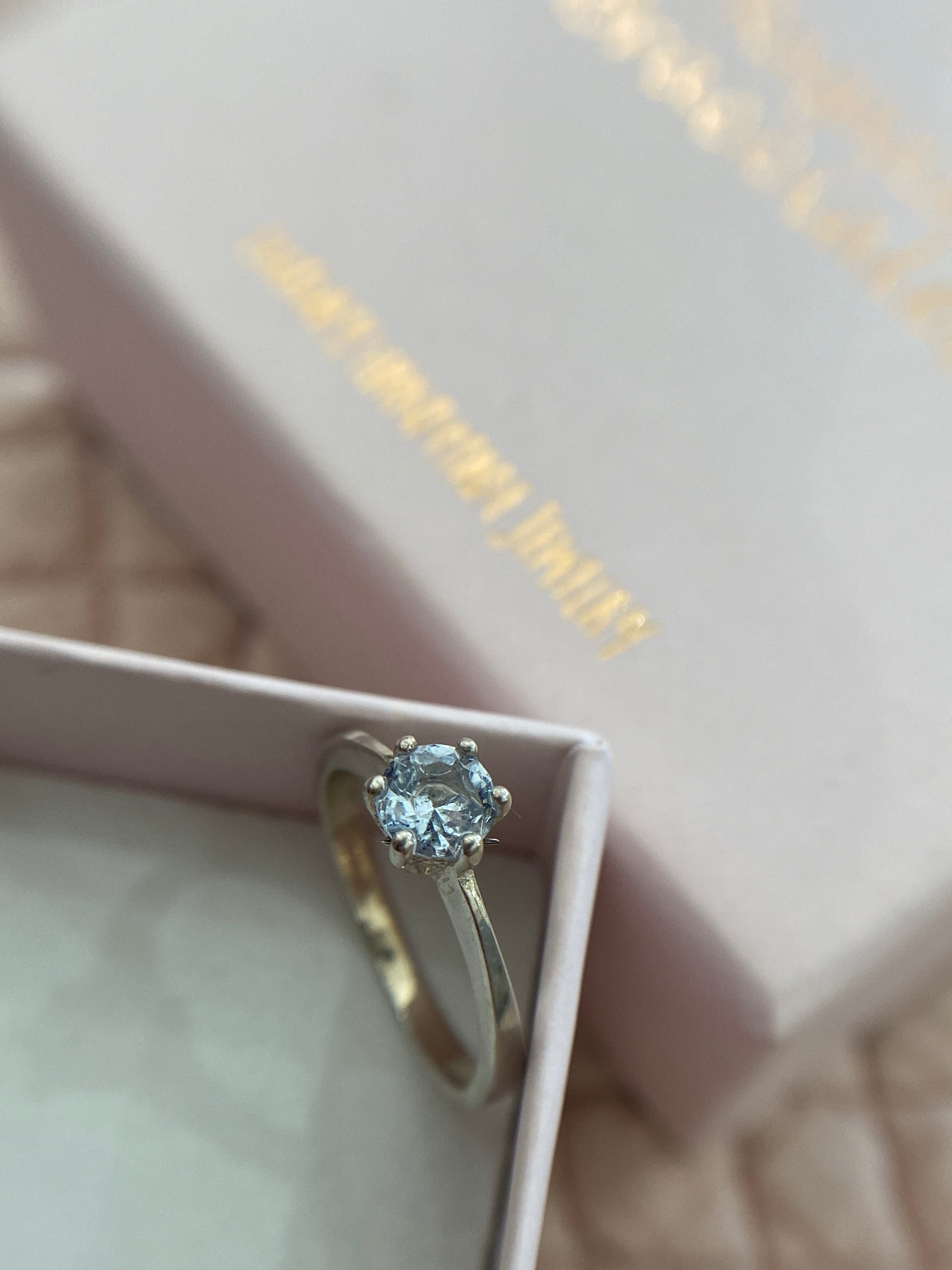 ANELLO SOLITARIO 6 GRIFFES PIETRA AZZURRA MISURA 12