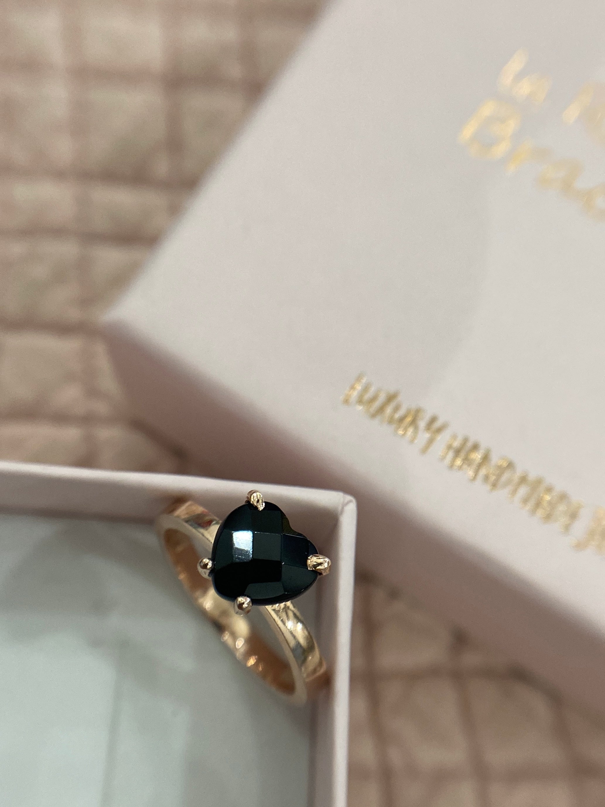 SOLITARIO CUORE 7mm MISURA 13 PIETRA NERA