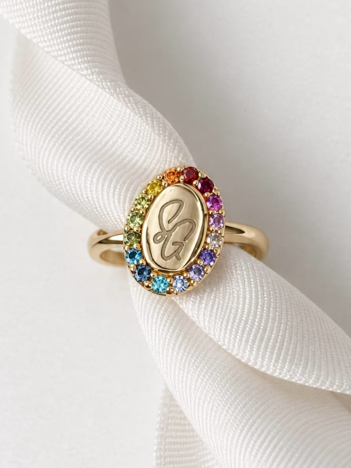 Anello Aurea Rainbow su nastro bianco