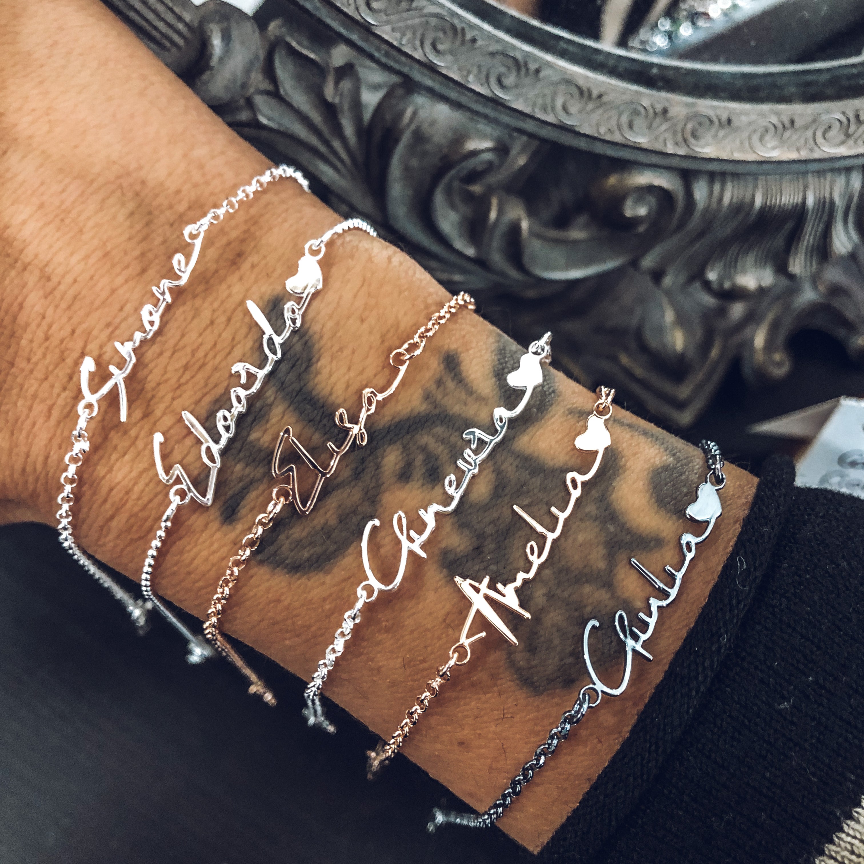 Cursive Name Bracelet "The Girl with the Bracelets"